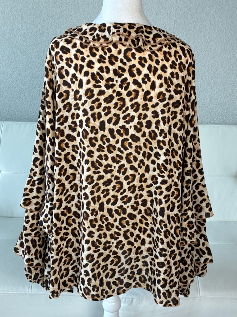 Torrid Leopard Print Ruffle Tie-Front Blouse in Tan & Brown - Picture 6 of 10
